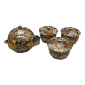 九谷章山 茶器セット 湯呑裏カケ 金彩ハガレ有 急須①蓋付湯呑③ 4Pセット