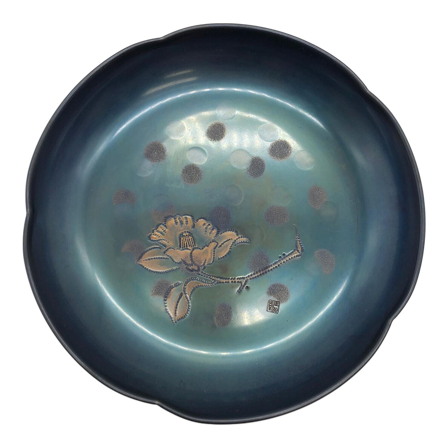 鎚起銅器 飾り皿 玉川堂造 直径 約29㎝ 共箱 掛け紐 皿立て付 無形文化