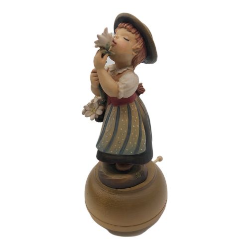 ANRI (アンリ) 花摘みの少女 木彫り人形 オルゴール付き
