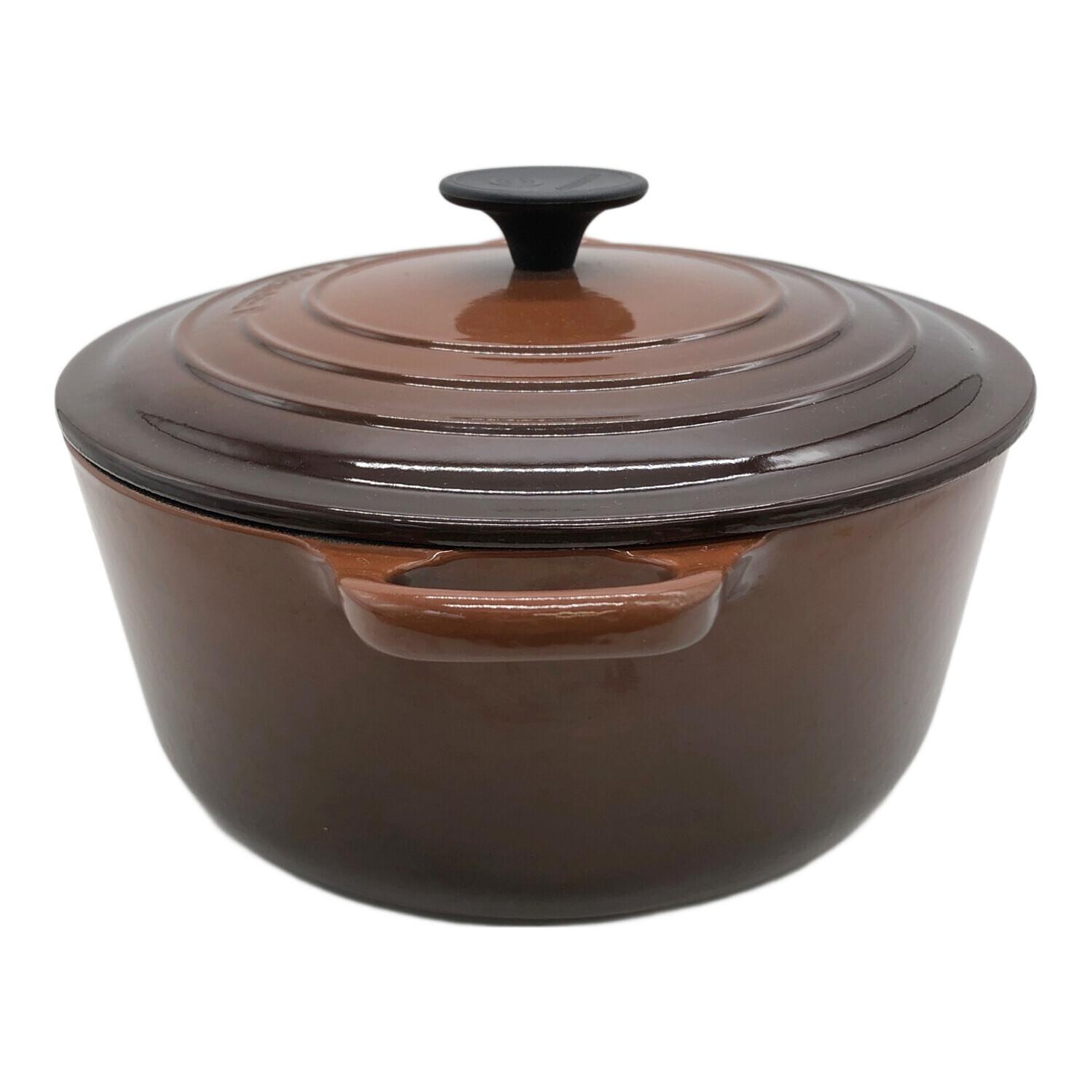 LE CREUSET (ルクルーゼ) 両手鍋 SIZE 24 ブラウン 蓋裏にややサビ有
