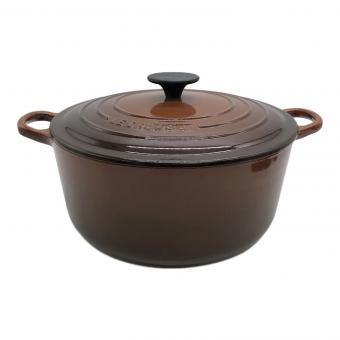 LE CREUSET (ルクルーゼ) 両手鍋 SIZE 24 ブラウン 蓋裏にややサビ有