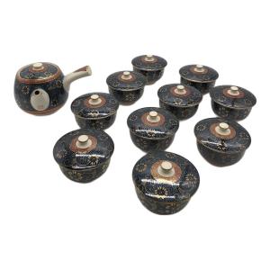 九谷焼 (クタニヤキ) 十客蓋付茶器揃 青粒鉄仙 急須①蓋付湯呑⑩