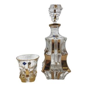 Bohemia (ボヘミア) デキャンタ＆グラス2個セット 24%CRYSTAL 金彩 デキャンタ内部くすみ有