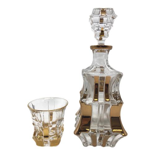 Bohemia (ボヘミア) デキャンタ＆グラス2個セット 24%CRYSTAL 金彩 デキャンタ内部くすみ有