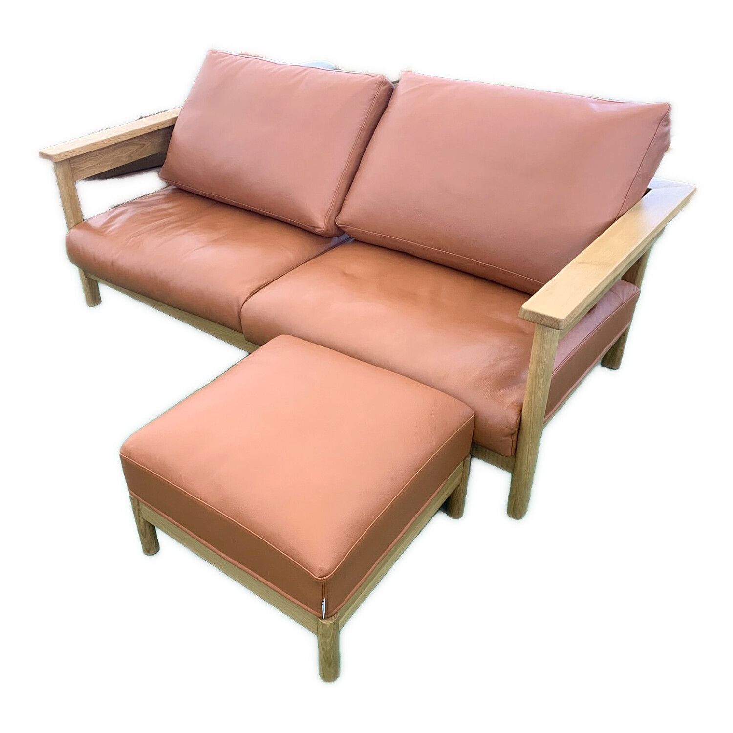 FLANNEL SOFA (フランネルソファ) 3人掛けソファー ナチュラル×オレンジ オットマン付き 合皮 RECTA