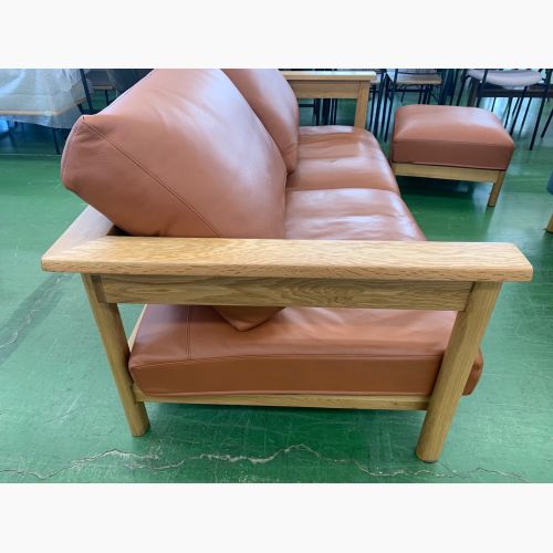 FLANNEL SOFA (フランネルソファ) 3人掛けソファー ナチュラル×オレンジ オットマン付き 合皮 RECTA