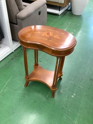 サイドテーブル 象嵌細工/イタリア製 オーバルコンソール