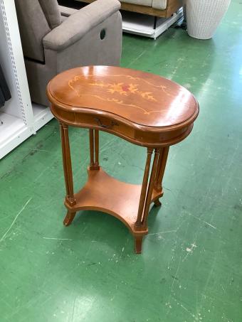 サイドテーブル 象嵌細工/イタリア製 オーバルコンソール