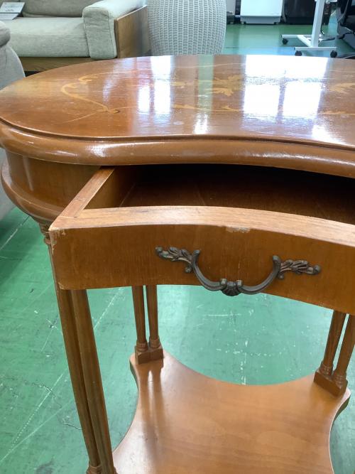 サイドテーブル 象嵌細工/イタリア製 オーバルコンソール