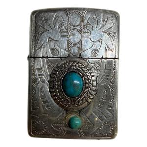 ZIPPO (ジッポ) オイルライター 2019年製 ターコイズ ※石取れ有 グラツキ有