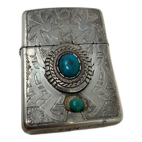 ZIPPO (ジッポ) オイルライター 2019年製 ターコイズ ※石取れ有 グラツキ有