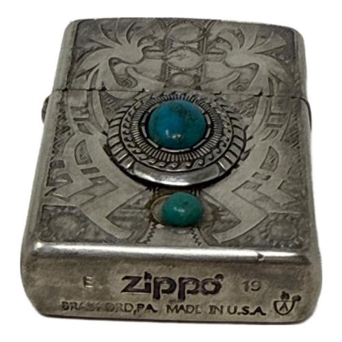 ZIPPO (ジッポ) オイルライター 2019年製 ターコイズ ※石取れ有 グラツキ有