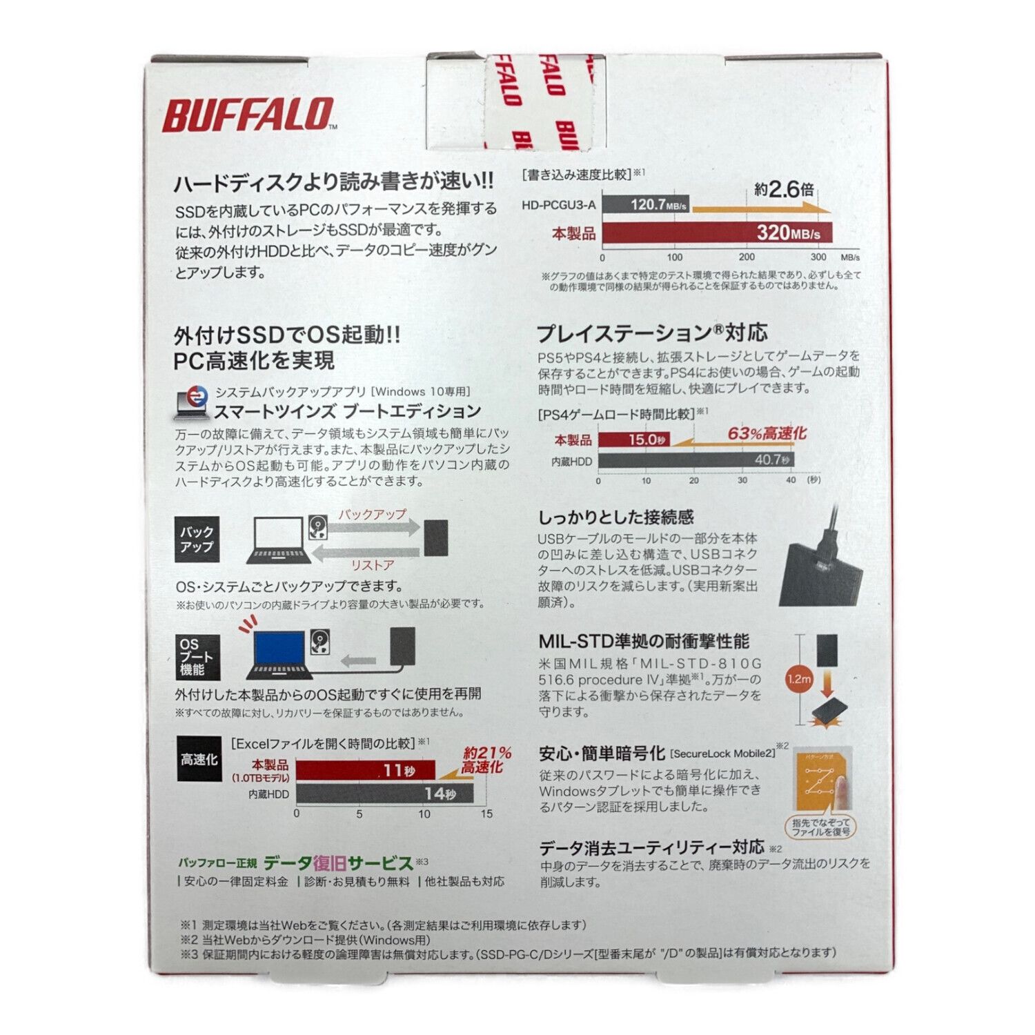 BUFFALO (バッファロー) 外付耐衝撃SSD SSD-PG1.0U3-BC 耐衝撃SSD 