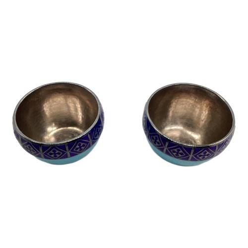 純銀製茶器セット 韓国製 くすみ有 SILVER99 612.1g 銀七宝 鴛鴦文 青 急須1・湯呑み2セット