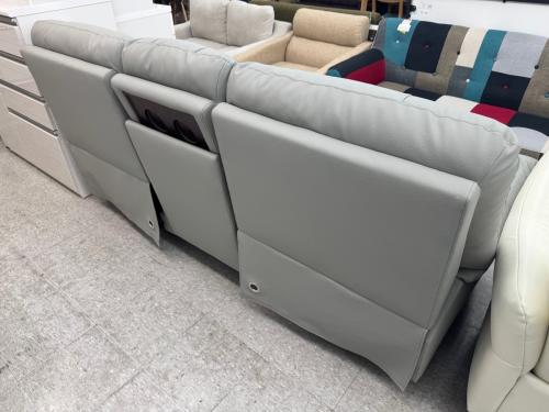 ヤマダオリジナル 電動リクライニングソファ グレー 3人掛け YES140001 3P 半革 幅:約202㎝