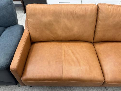 ニトリ 3人掛けソファー ブラウン 半革 ボルトン