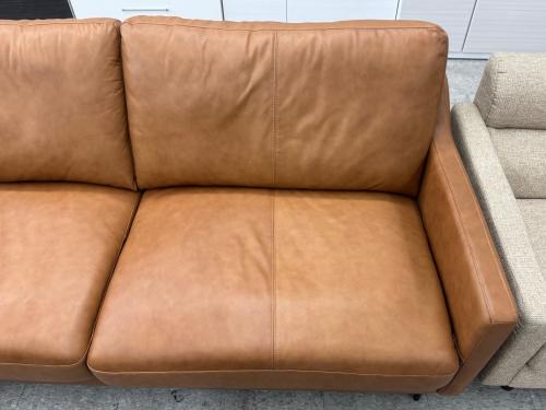 ニトリ 3人掛けソファー ブラウン 半革 ボルトン