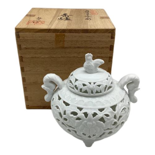 白磁唐草透し彫 香炉 有田焼