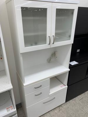 キッチンボード ホワイト×シルバー スライド2枚扉 3段引き出し