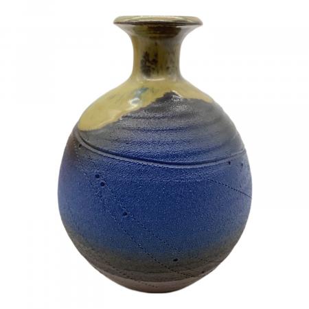 美濃焼 (ミノヤキ) 壷 青粒彩 花入り 博山 ブルー×ブラウン