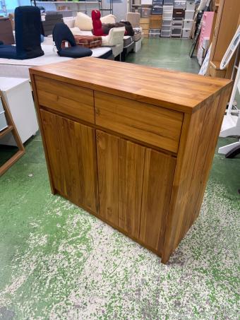 UNICO (ウニコ) キャビネット ライトブラウン 273 引き出し付き 2枚扉 チーク材 BREATH