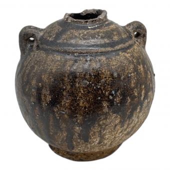 壺 黒釉両耳壺