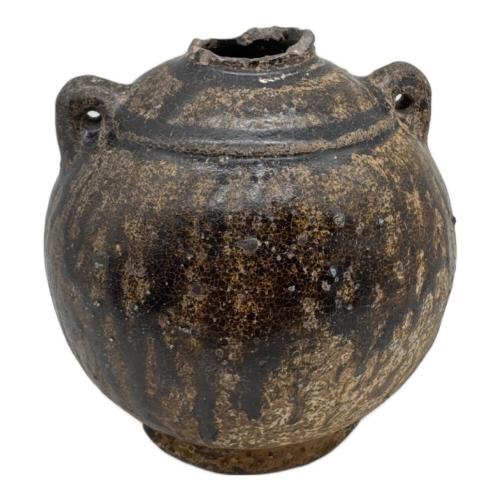 壺 黒釉両耳壺