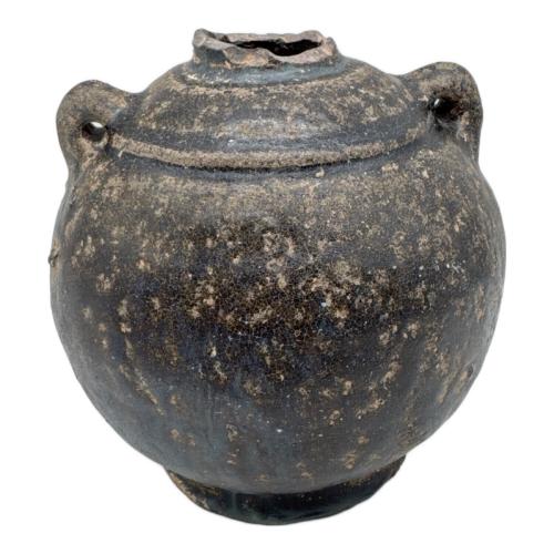 壺 黒釉両耳壺