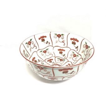 源右衛門窯 (ゲンエモンガマ) 鉢 未使用品 赤絵なずな紋 麺鉢