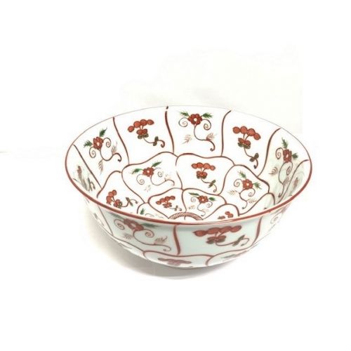 源右衛門窯 (ゲンエモンガマ) 鉢 未使用品 赤絵なずな紋 麺鉢
