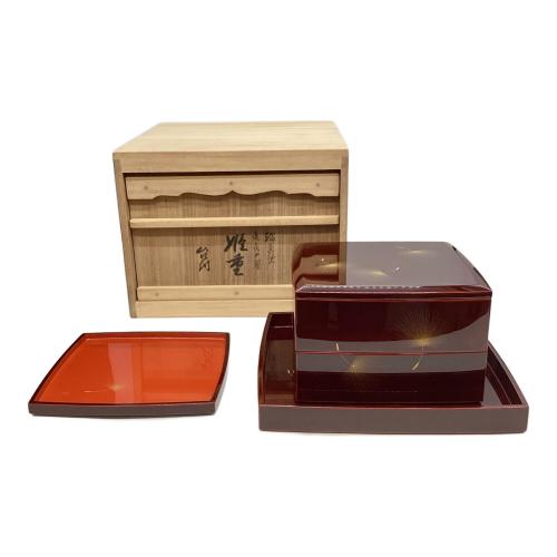 輪島塗 重箱二段 飛花の図 台付 小西啓介作