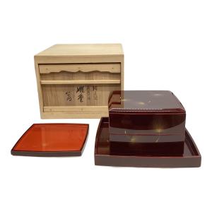 輪島塗 重箱二段 飛花の図 台付 小西啓介作