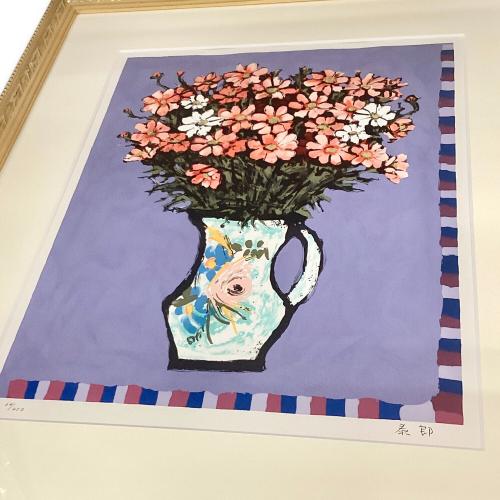 上野泰郎「コスモス」 リトグラフ 額装