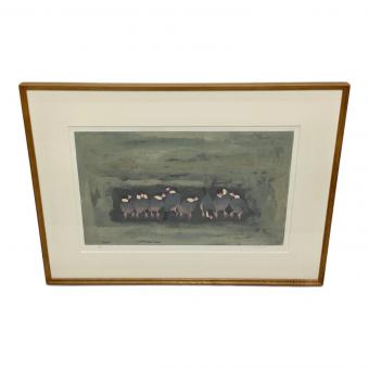 五百住乙人（イオズミキノト）「文鳥」リトグラフ 額装