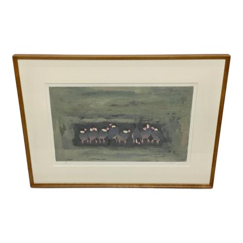 五百住乙人（イオズミキノト）「文鳥」リトグラフ 額装