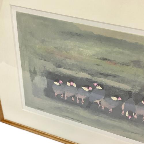 五百住乙人（イオズミキノト）「文鳥」リトグラフ 額装