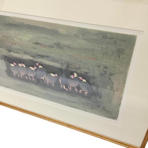 五百住乙人（イオズミキノト）「文鳥」リトグラフ 額装