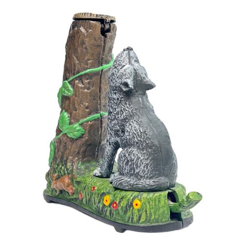 鋳造 貯金箱 iron coin bank wolf and squirrel オオカミとリス
