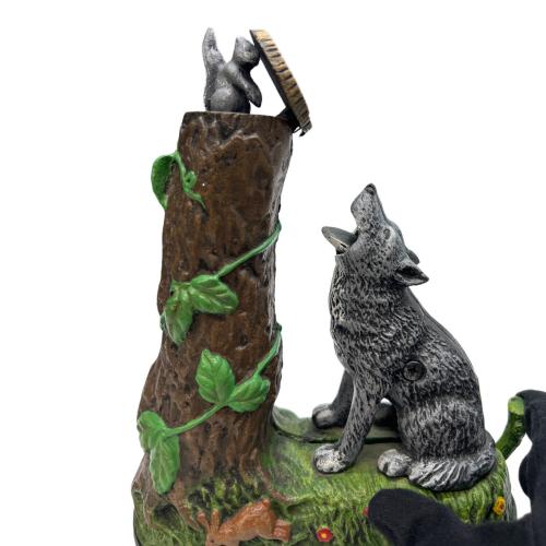 鋳造 貯金箱 iron coin bank wolf and squirrel オオカミとリス