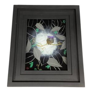 ガラス絵 額装 藤平伸「森の梟」