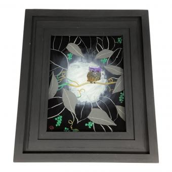 ガラス絵 額装 藤平伸「森の梟」