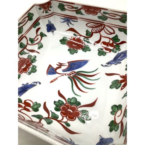 源右衛門窯 (ゲンエモンガマ) 角鉢 花鳥柄 赤絵