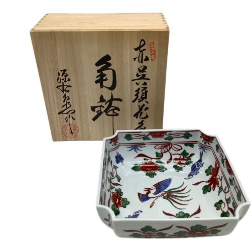 源右衛門窯 (ゲンエモンガマ) 角鉢 花鳥柄 赤絵