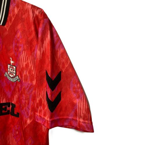 hummel (ヒュンメル) ゲームシャツ メンズ SIZE XL レッド イングランド製 エアドリーオニアンズFC92-93アウェイモデル