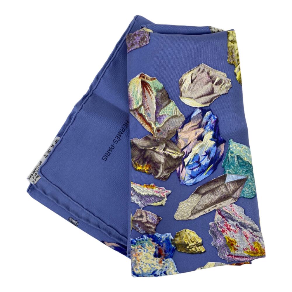HERMES (エルメス) Mineraux シルクスカーフ フランス製 ブルー カレ90