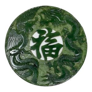 翡翠 (ヒスイ) 福龍鳳凰置物 透かし彫り