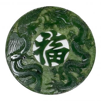 翡翠 (ヒスイ) 福龍鳳凰置物 透かし彫り