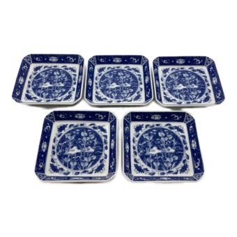 深川製磁 (フカガワセイジ) 角皿セット 染付オシドリ 5Pセット