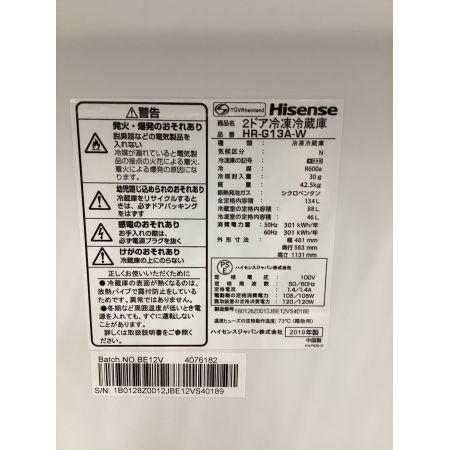 Hisense (ハイセンス) 2ドア冷蔵庫 冷蔵庫ヤケ有 HR-G13A-W 2019年製 134L クリーニング済