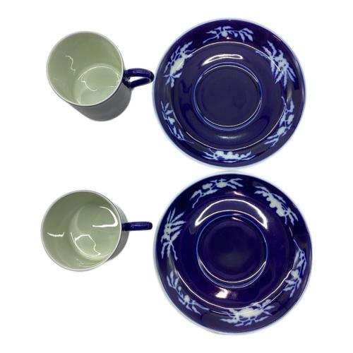 深川製磁 (フカガワセイジ) カップ&ソーサー 明染付白抜紋突立コーヒー椀皿　2Ｐ